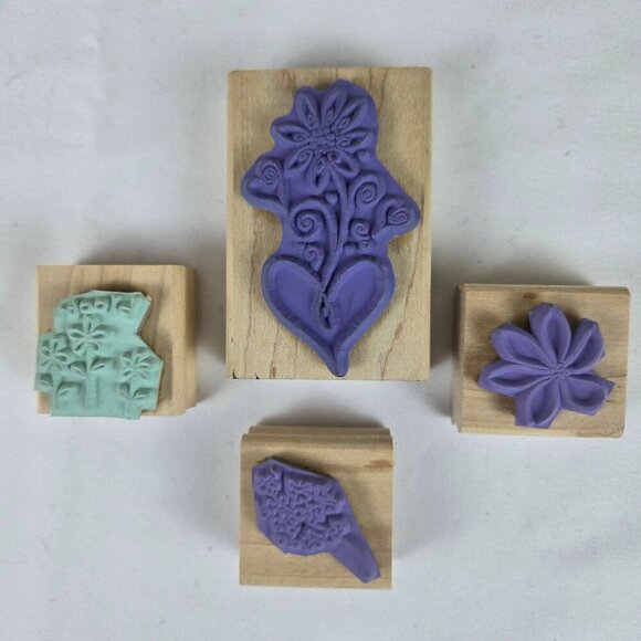 Mixed Brands Bundle of 9 Floral Themed Rubber Stamps Crafts - Picture 5 of 8